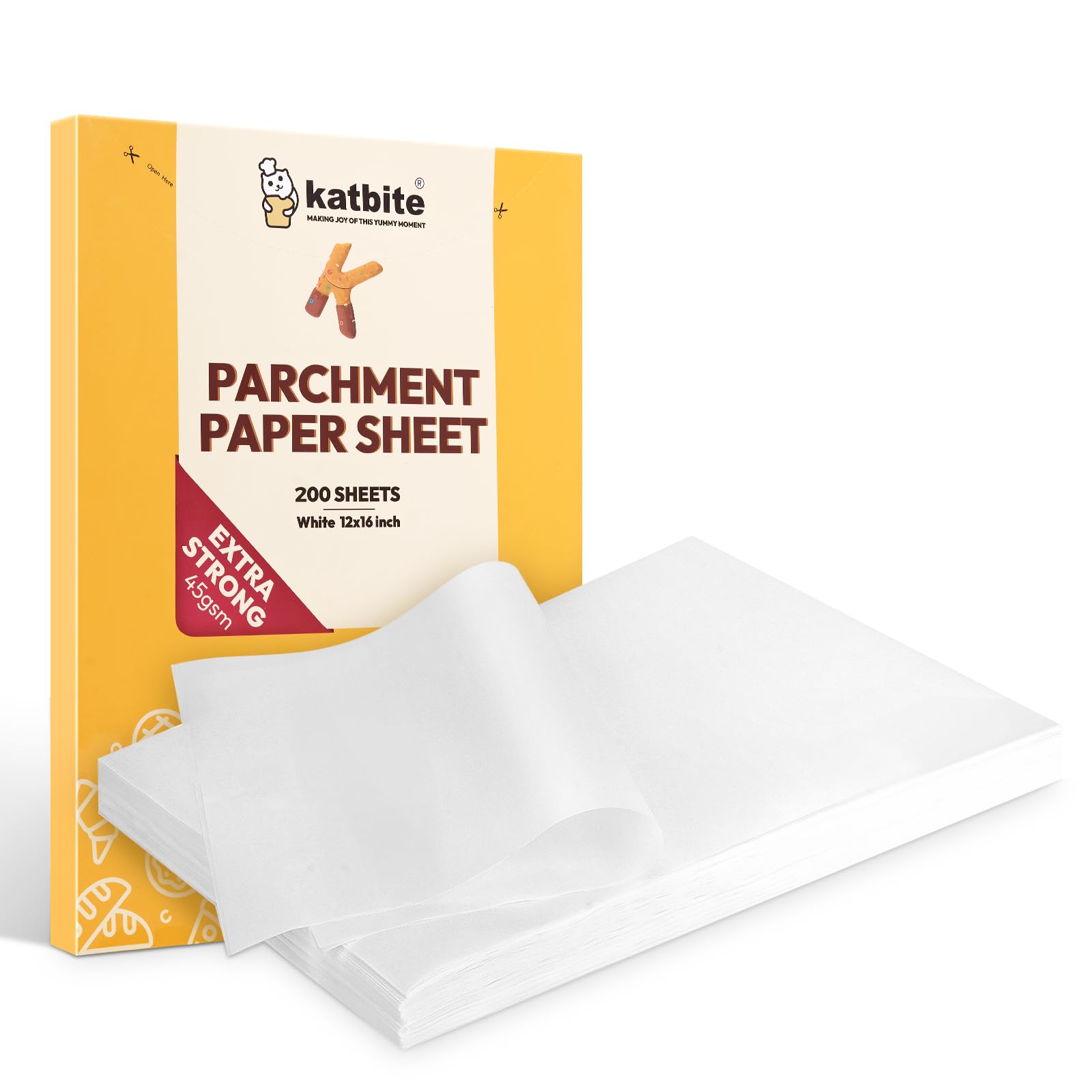 Katbite Baking Paper Heavy Duty 200 PCS, 12 x 16 Inchs (30x40cm) Greaseproof Paper Sheets, Non Stick Parchment Paper for Baking, Cooking, Freezing, for Oven, Kitchen, Air Fryer, Freezer, Pastry