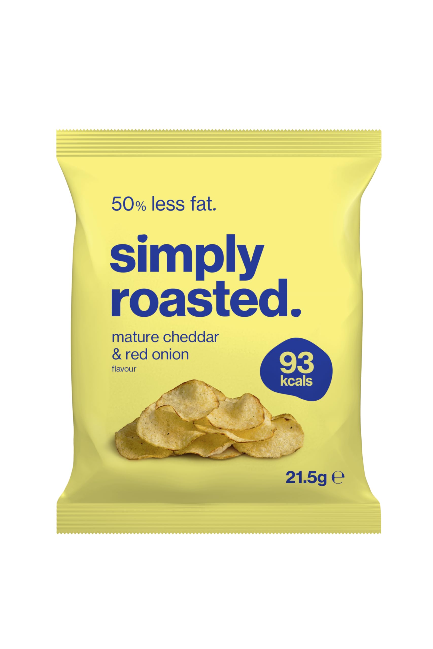 Simply RoastedMature Cheddar & Red Onion 24 x 21.5g | 50% less fat | 25% less salt | Less than 99 calories | triple roasted crunchy potato crisps (Box of 24 x 21.5g bags)