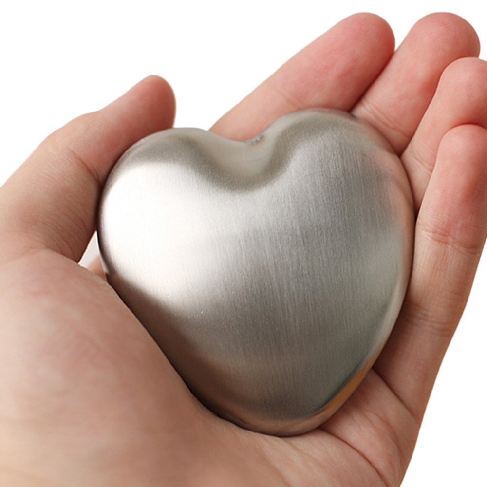 KingzhuoPortable Magic Soap Odor Remover Bar Magic Odor Absorber Heart Shape 304 Stainless Steel Soap for Kitchen Effectively Eliminate Smell Like Fish, Onion and Garlic Silver