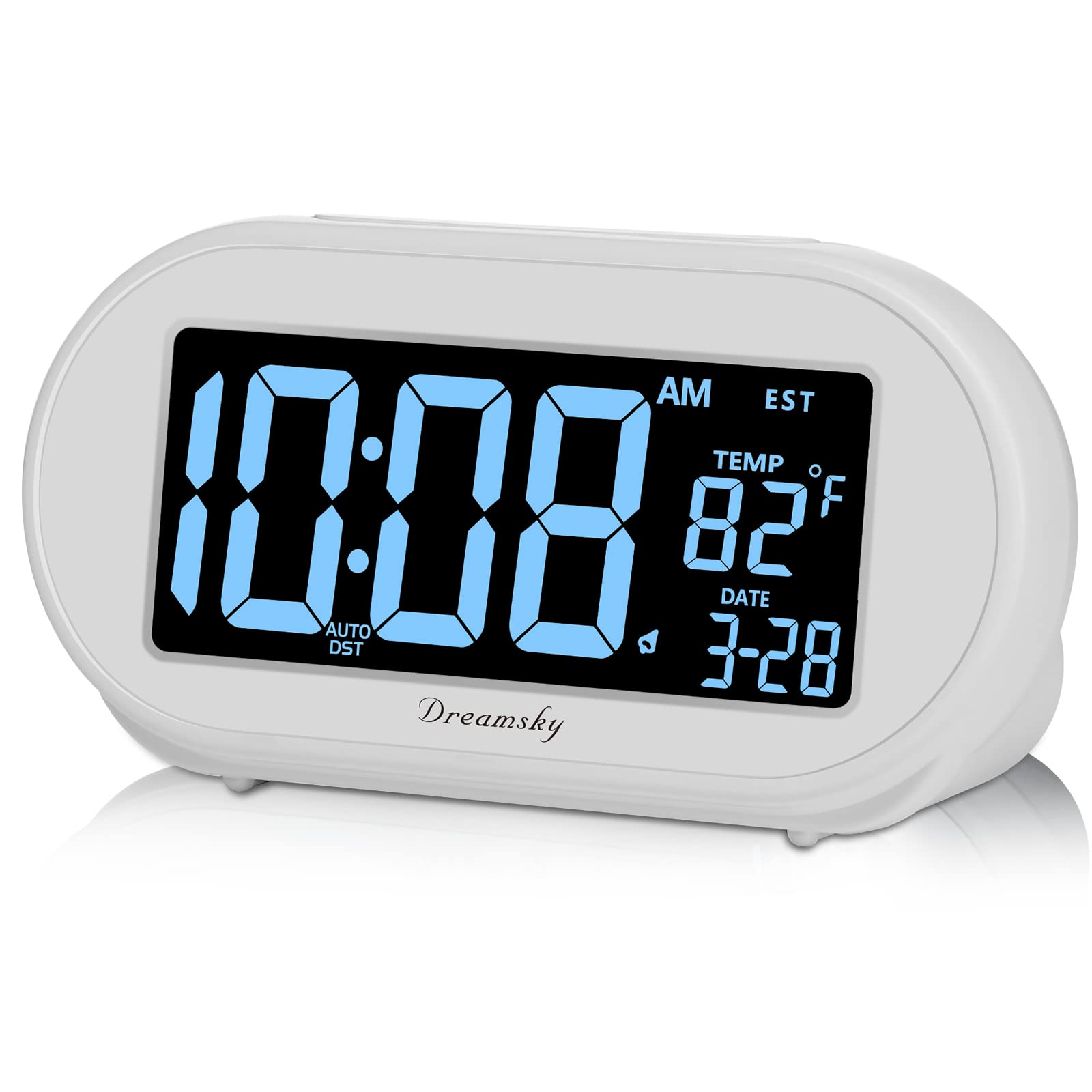 DreamSky Auto Set Alarm Clock for Bedroom, Digital Desk Clock with 0-100% Dimmable Brightness Dimmer, Auto DST, Date, Temperature, USB Ports, Snooze, Electric Bedside Clock Nightstand