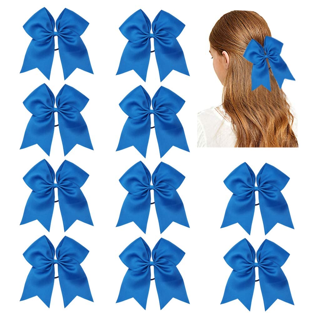 CN Girls Electric Blue Cheer Bow with Ponytail Holder for Cheerleading Girl Pack of 10