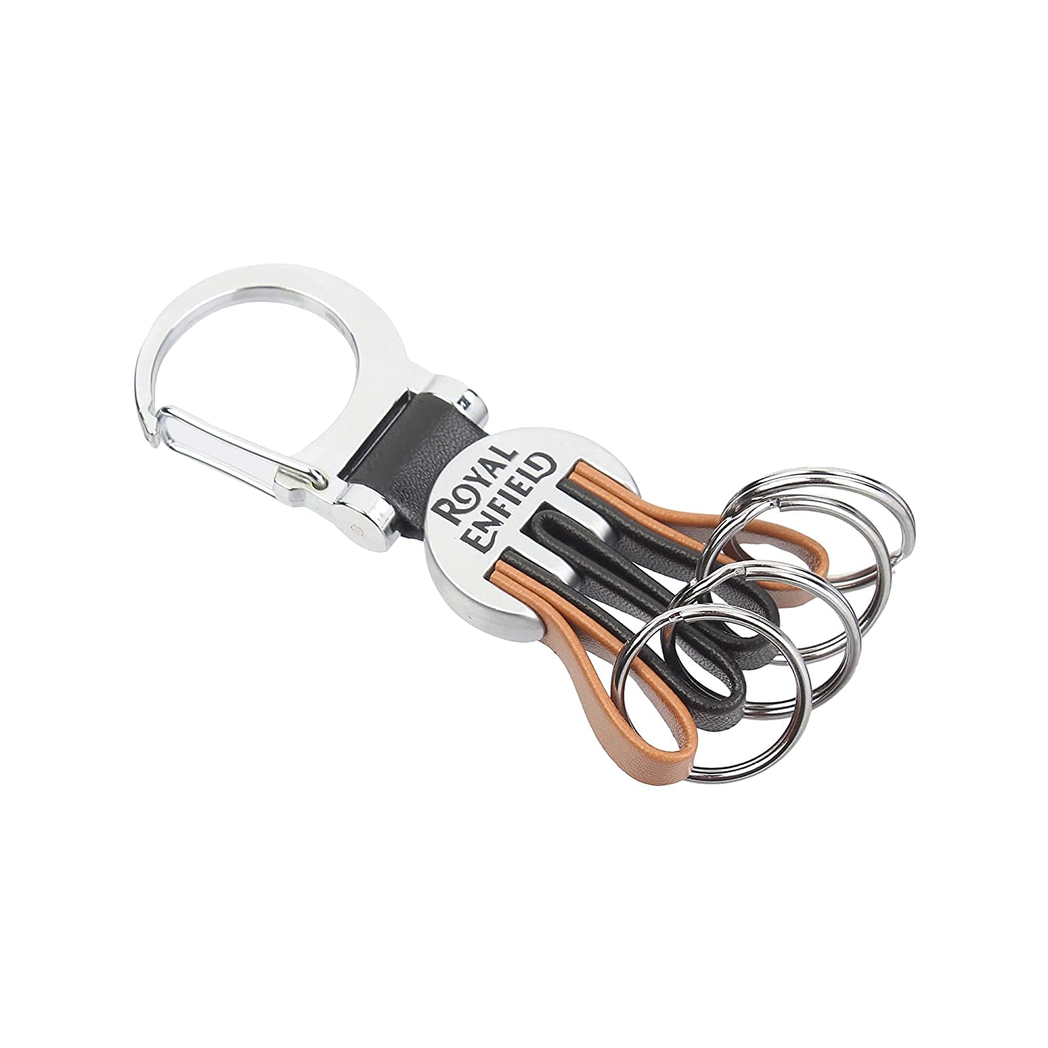 Online Super Deal RE Rugged Enfield Orange and Black PU leather Stylish Bike Keychain Organizer hook attaches to belt loop with 4 Dedicated Rings