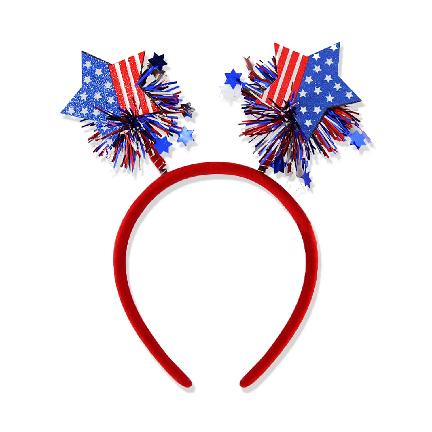 HIFANMM4th of July Headband Independence Day Hair Accessories Patriotic Party Hair Supplies USA Flag Star Design Blue Red Ribbon Stars Hair Decoration Cute Hair Hoop for Women Girls Kids 1 Pcs