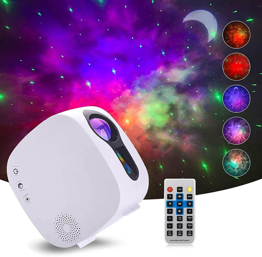 Moon Star Projector Night Light Bluetooth Music Speaker, Moon Nebula Light Projector with Remote Control, Galaxy Projector for Bedroom Ceiling for Adults Kids (White)