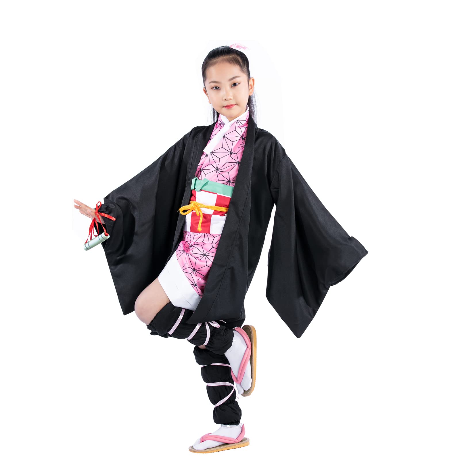 FENGLONG-YBAnime Kimono nezuko Cosplay Costume for kids and girl 10-12 Children Halloween Christmas Cosplay costume