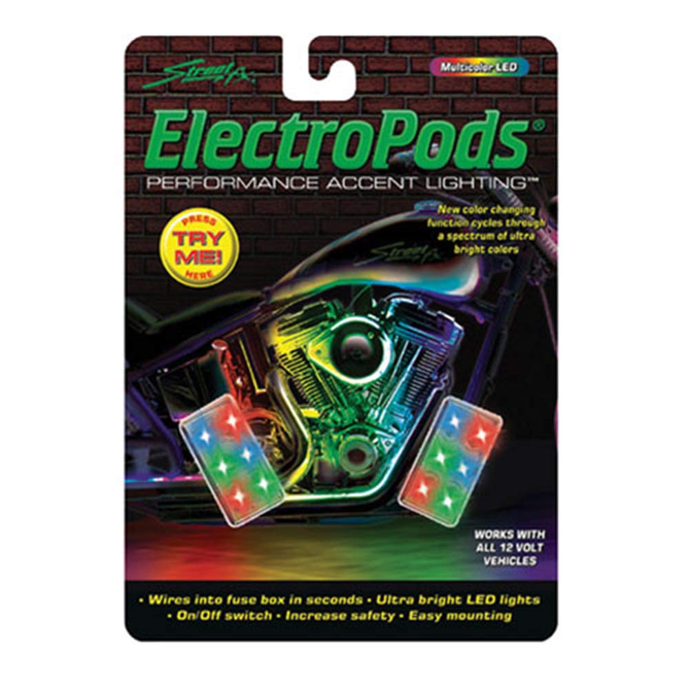 Street FX 1041907 ElectroPods Multicolor Motorcycle Rectangular Pod, (Pack of 2)