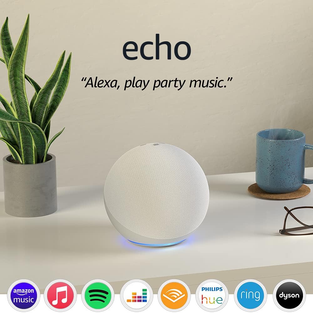 Echo (4th generation) | Premium sound Wi-Fi and Bluetooth smart speaker with smart home hub and Alexa | Glacier White