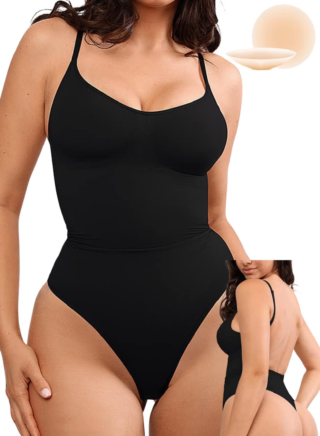 Azonee Women Bodysuit Tummy Control Shapewear Seamless Sculpting Body Shaper Thong Adjustable Straps