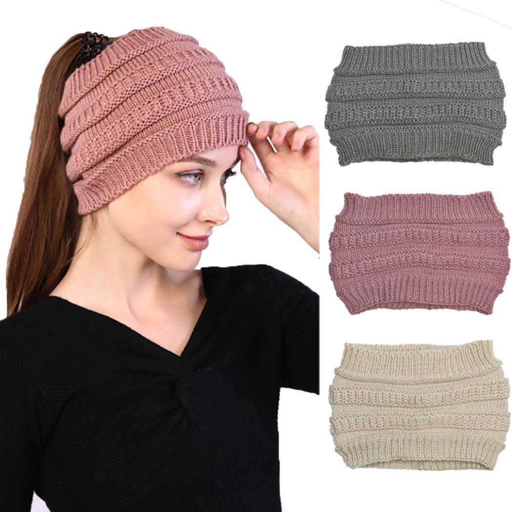 Woeoe Warm Winter Headbands Pink Knitted Turban Head Wraps Wide Crochet Stretchy Ear Warmer Soft Stretch Head Scarfts for Women and Girls