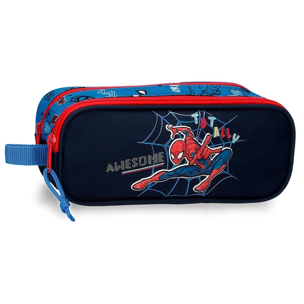 Marvel Spiderman Totally awesome Double Pencil Case Blue 23x9x7 cms Polyester, Blue, Estuche Doble, Double Case