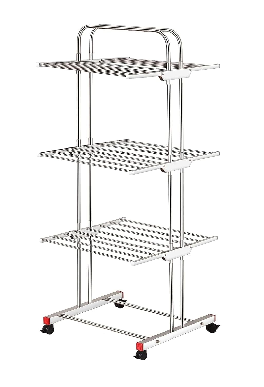 FERIO Premium Heavy Duty Fully Stainless Steel Foldable Cloth Drying Stand | Cloth Stands for Drying Clothes Foldable | Laundry Racks for Dryer Mirrore Finish - 3 Tier