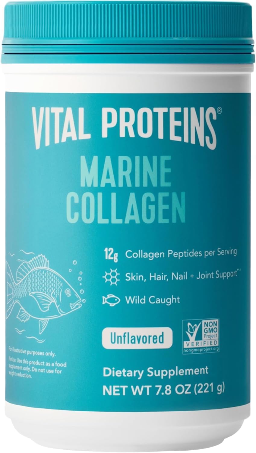 Vital Proteins Marine Collagen Peptides Powder Supplement for Skin Hair Nail Joint - Hydrolyzed Collagen - 12g per Serving - 7.8 oz Canister