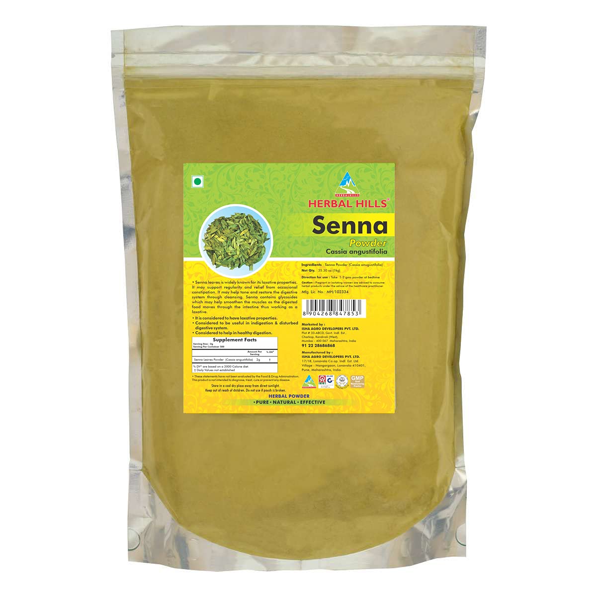 Herbal Hills Senna Leaf/Senna Powder | 1 Kg Pack