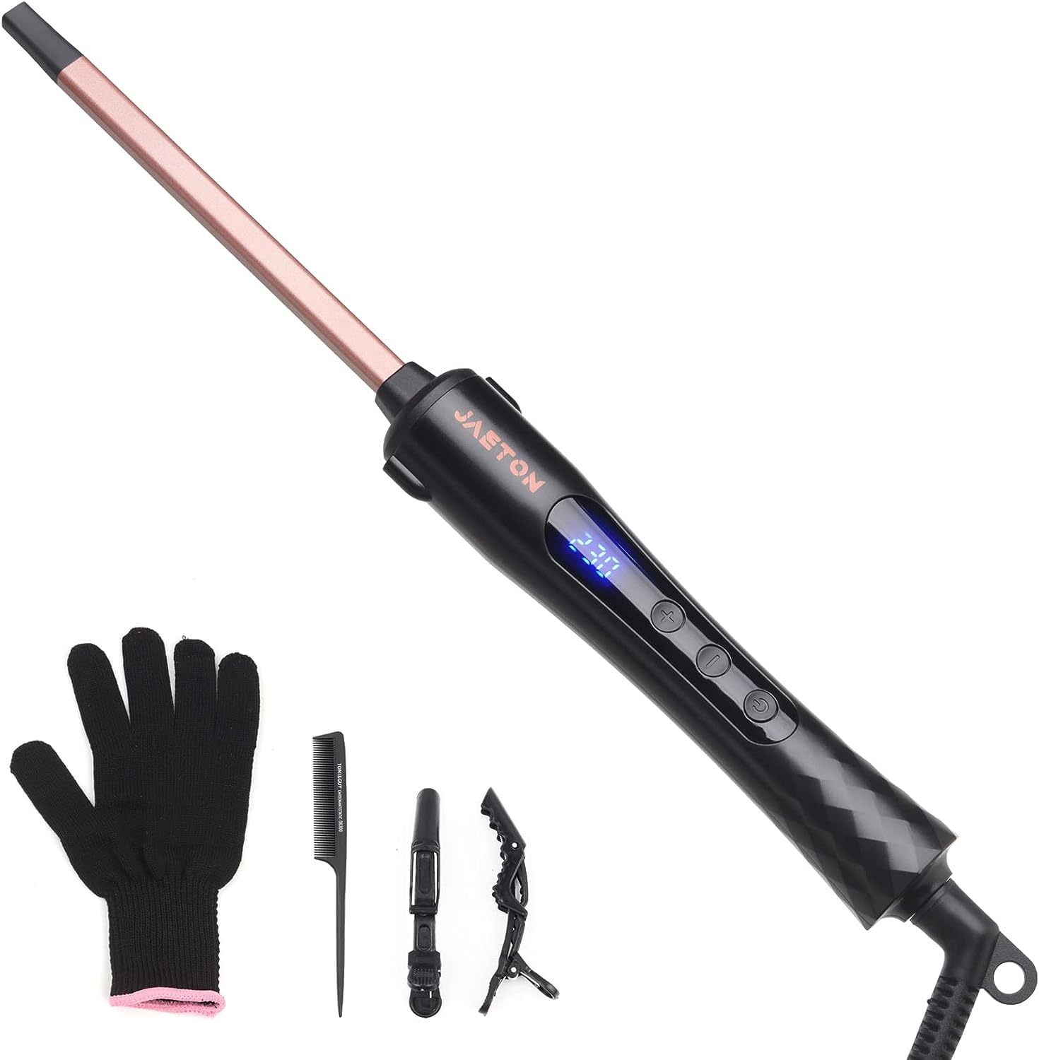 3/8 Inch Small Curling Iron, Ultra-Thin Curling Iron Wand for Short & Long Hair, Square Tube Ceramic Small Barrel Curling Iron with Adjustable Temperature, Include Heat Resistant Glove