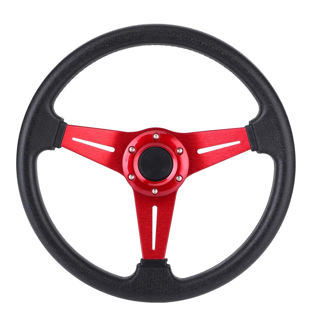 Keenso 14in Steering Wheel, 350mm/14in Racing Car Drifting Steering Wheel Replacement Universal Modified Accessory (Red)