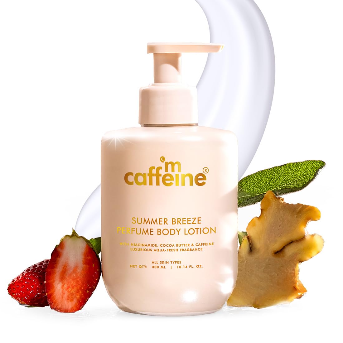 mCaffeine Summer Breeze Perfume Body Lotion| Niacinamide, Cocoa Butter & Shea Butter For Deep Moisturization | Lightweight, Non-Sticky | Aqua-Fresh Beachy Fragrance | Body Lotion For Dry Skin - 300ml