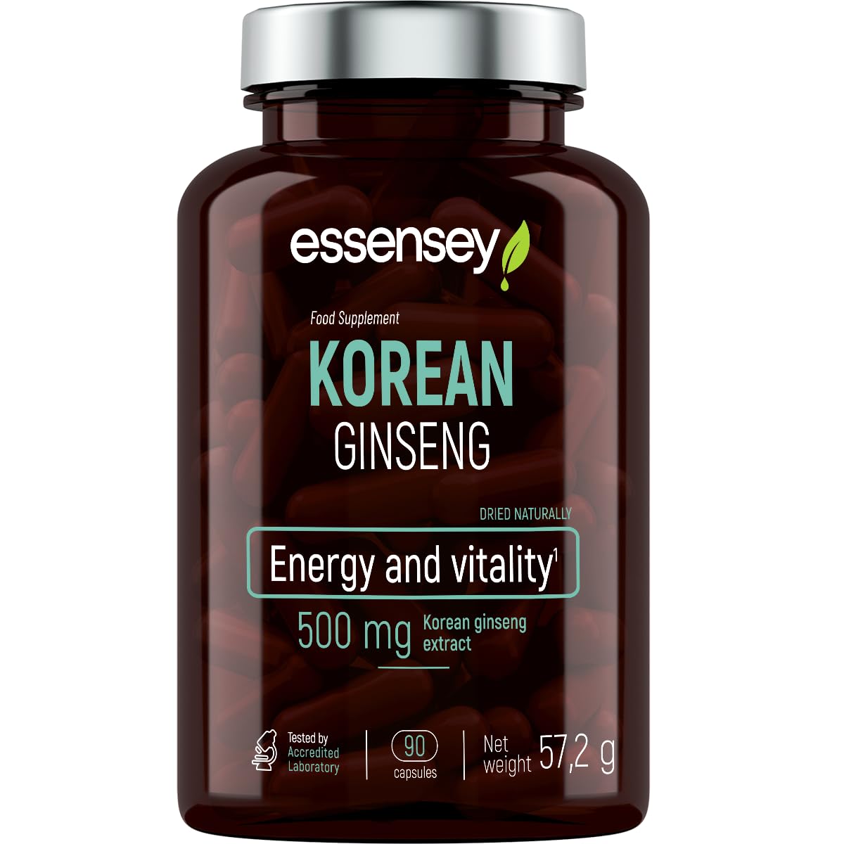 Essensey Korean Ginseng 500mg - 90 Capsules - Natural Energy Boost & Stress Relief Supplement for Active Lifestyles - Immune System Support