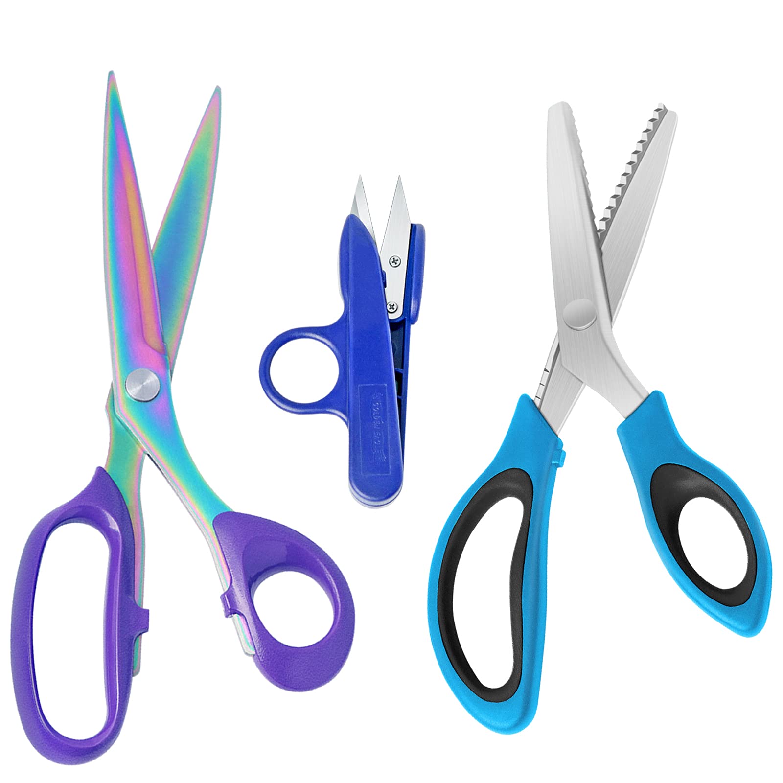 Asdirne Titanium Coating Fabric Scissors and Pinking Shear with Thread Scissors Bundle