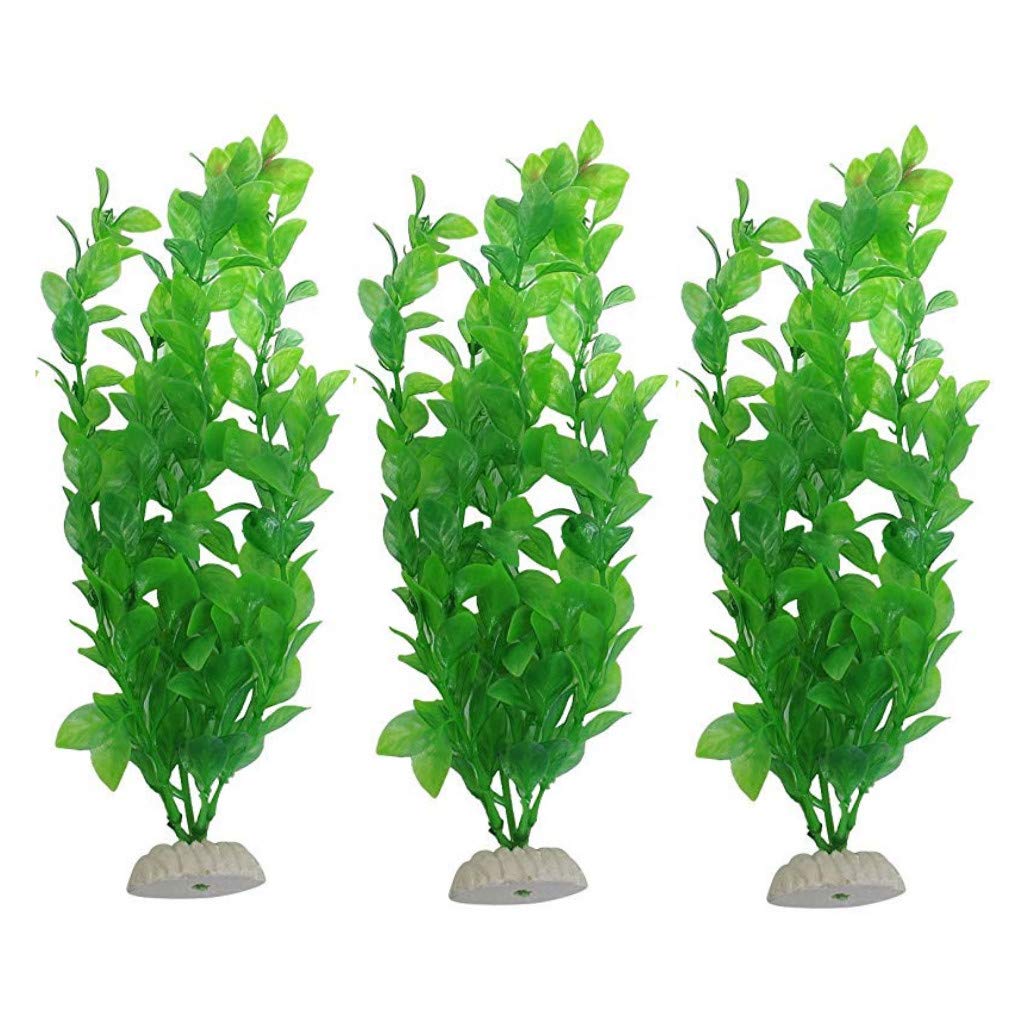 WAF Aquarium Fish Tank Green Plastic Artificial Plants 10.6 inch High Set of 3Pcs