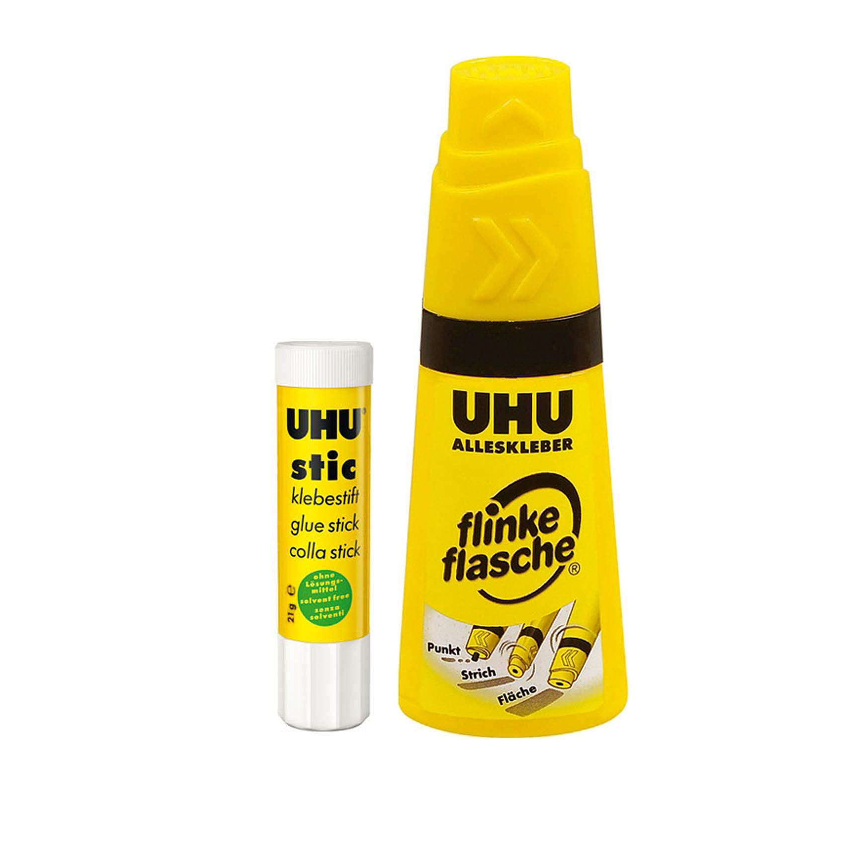 UHUStic 21G+Uhu All Purpose Twist & Glue Transparent 35Ml-Basic Needs Bundle Of The Proven Solvent Free Glue Stick And The Multipurpose Liquid Clear Glue With 3Way Applicator(Dots,Lines And Surfaces)