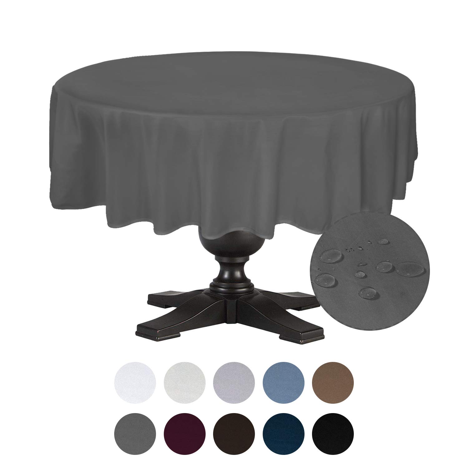 Easy-Going Round Waterproof Tablecloths R90 Dark Gray Spillproof Fabric Tablecloth,Decorative Fabric Table Cover,Great for Buffet Table, Parties, Holiday Dinner, Wedding & More