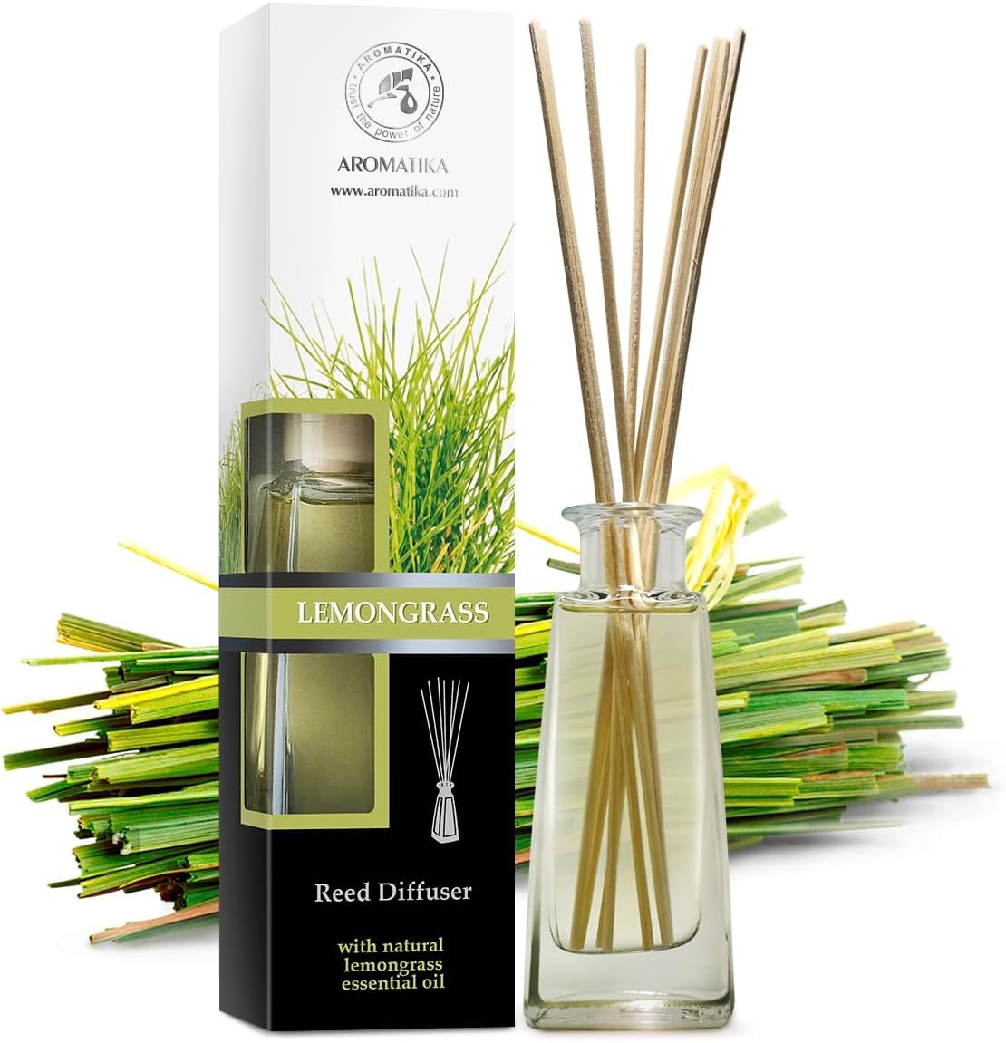 Lemongrass Diffuser w/Lemongrass Oil 3.4 Fl Oz - Scented Reed Diffuser - 0% Alcohol - Diffuser Gift Set - Best for Aromatherapy - Room Air Fresheners - Lemongrass Essential Oil Diffuser