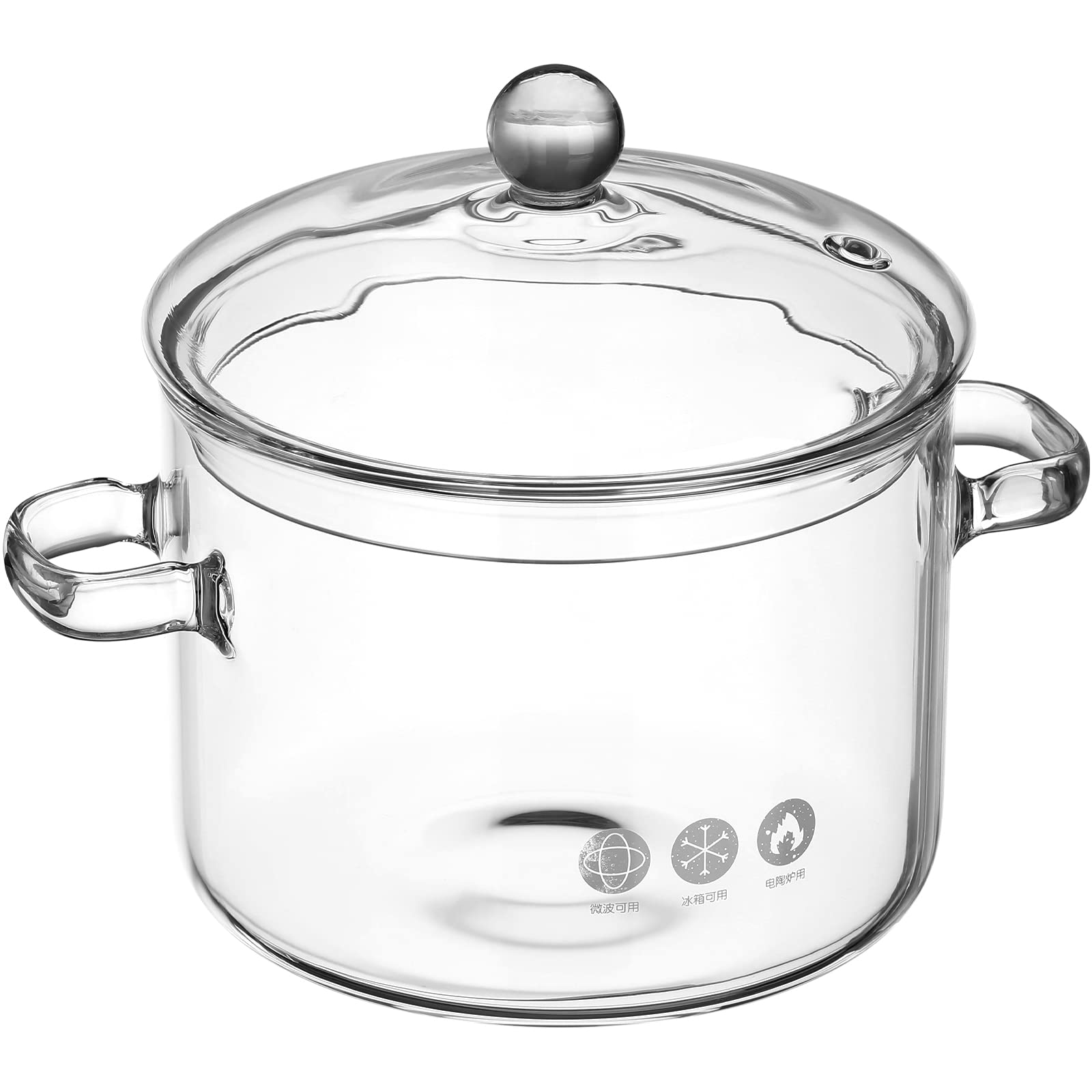 64Oz(1.9L) Glass Saucepan with Cover - Glass Simmer Pot for Stovetop - Dual Handles Pot for Pasta Noodle, Soup, Milk, Tea (6.3 x 6.3 x 6.7 inch) Transparent