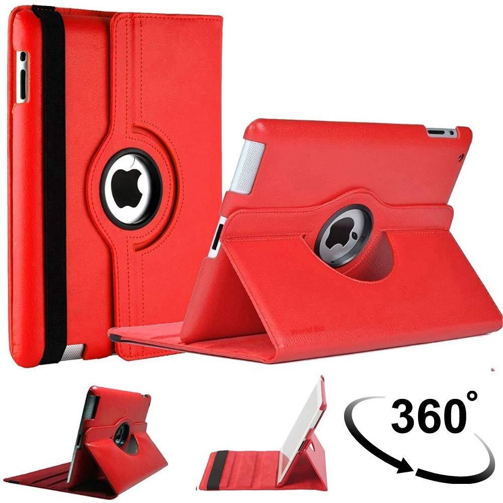 iPad Case, World Biz [Wallet Case] Shockproof PU Leather Book Style Flip Folio 360° Rotating Total Protection Cover With Folding Stand Function. (iPad Pro 12.9" (2015-2017), Red)