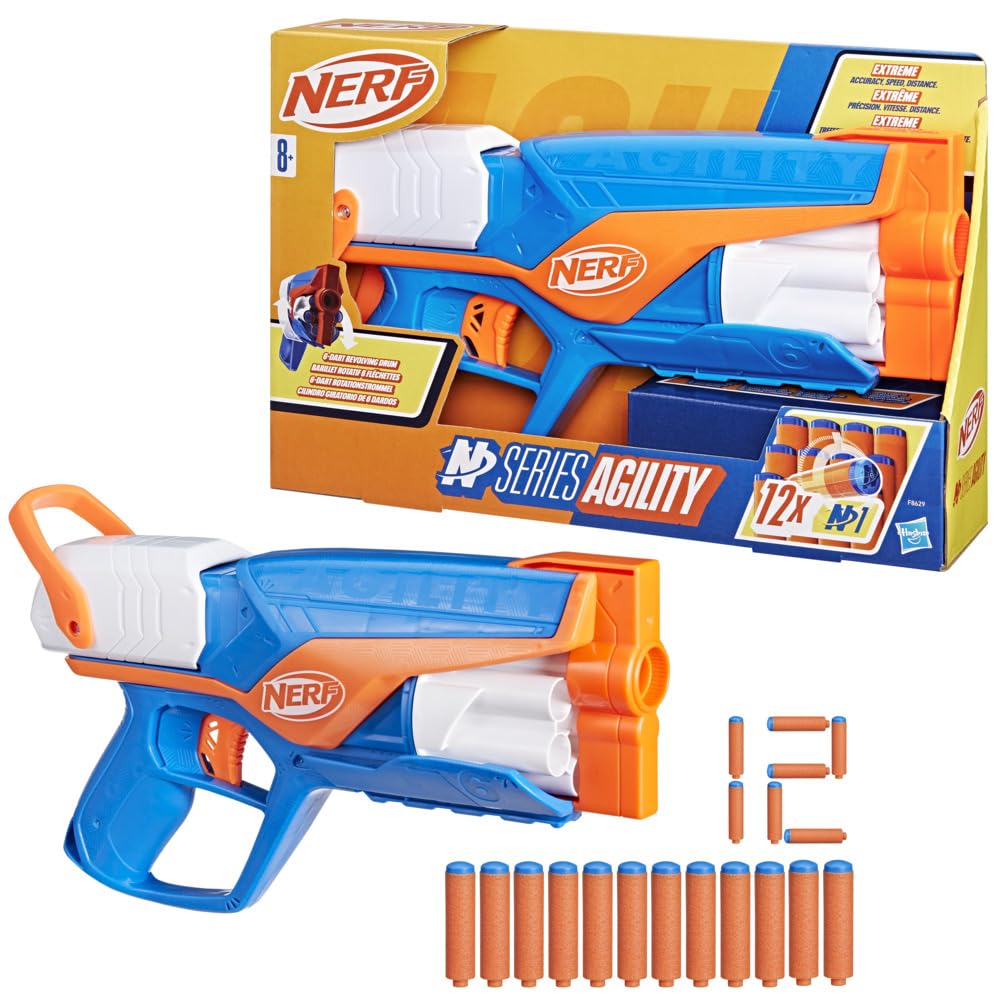 Nerf N Series Agility Blaster, 12 Nerf N1 Darts Compatible Only with Nerf N Series Blasters, 6 Dart Drum, Kids Outdoor Games