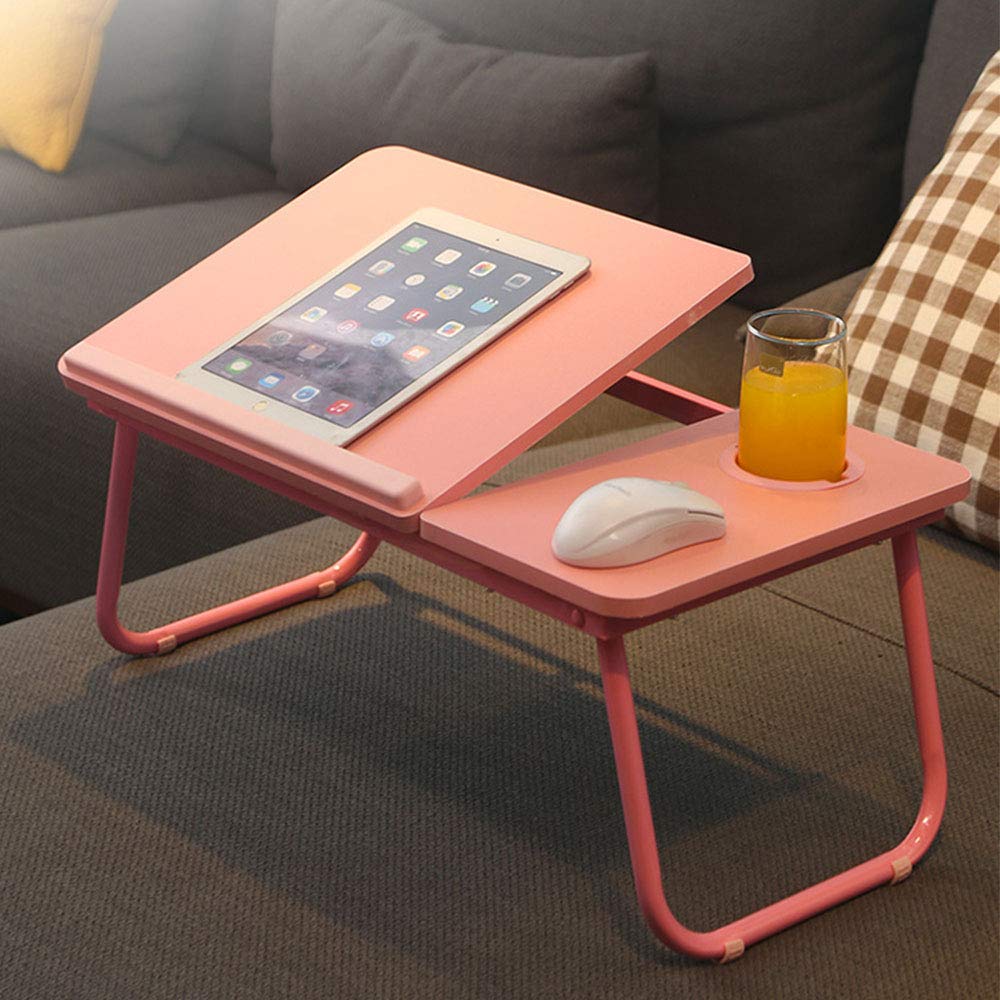 Laptop Desk Table Adjustable Portable Breakfast Bed Tray Multifunctional Table with Tilting Top - Homework Study Reading Eating Food (Pink)