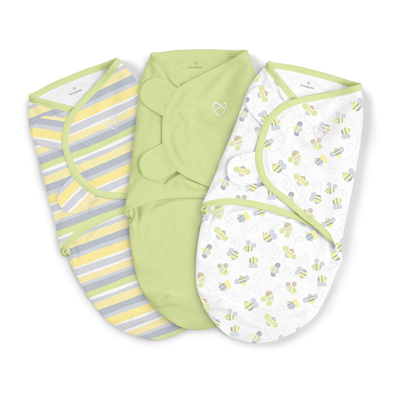 SwaddleMe by Ingenuity Original Swaddle, 100% Cotton, Improves Sleep & Calms Startle Reflex, 0-3 Months, 3-Pack - Busy Bees