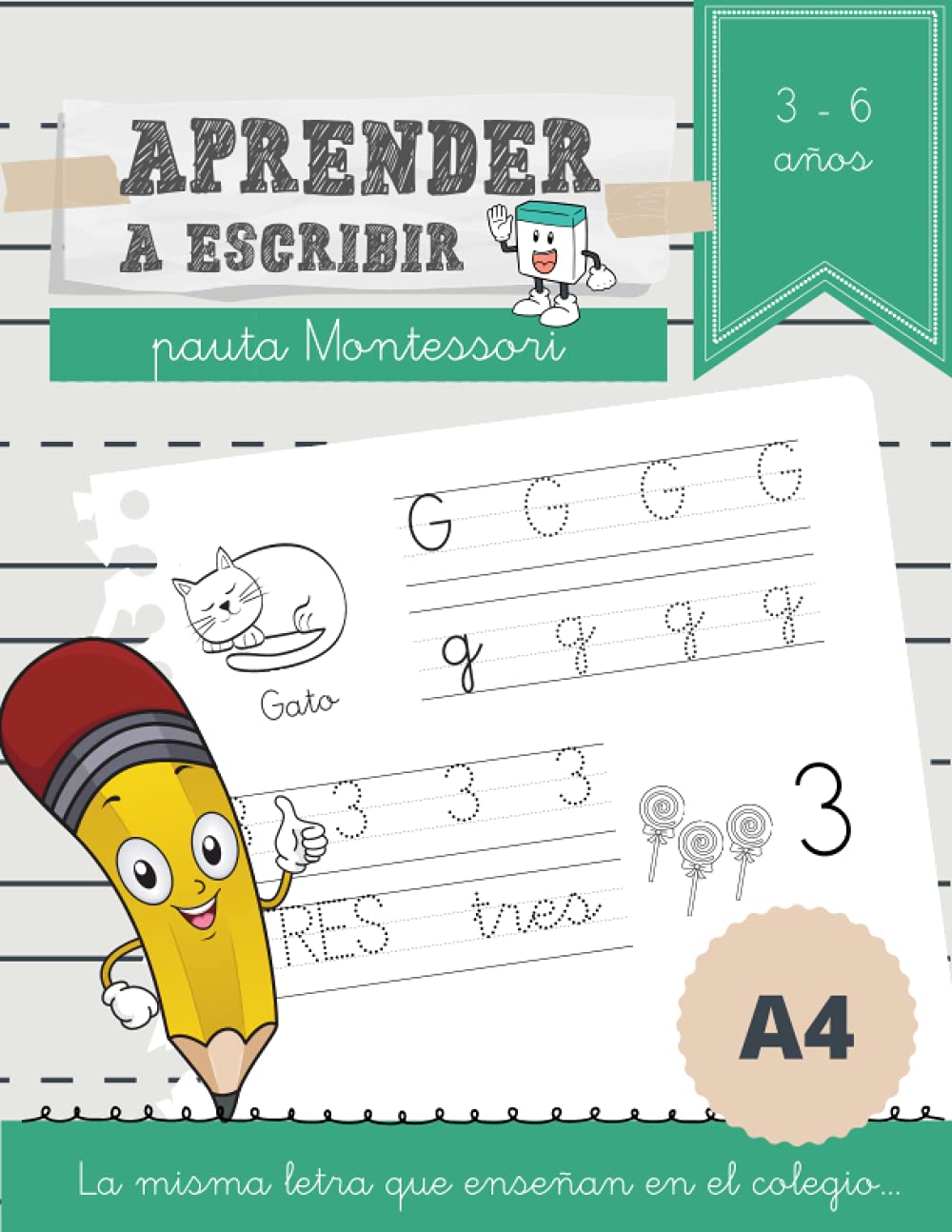 Aprender A Escribir Con Pauta Montessori: Caligrafía Iniciación A Lectoescritura Niños - Cuaderno Caligrafía Niños - Caligrafía Pauta Montessori - Libreta Pautada A4 (Spanish Edition)