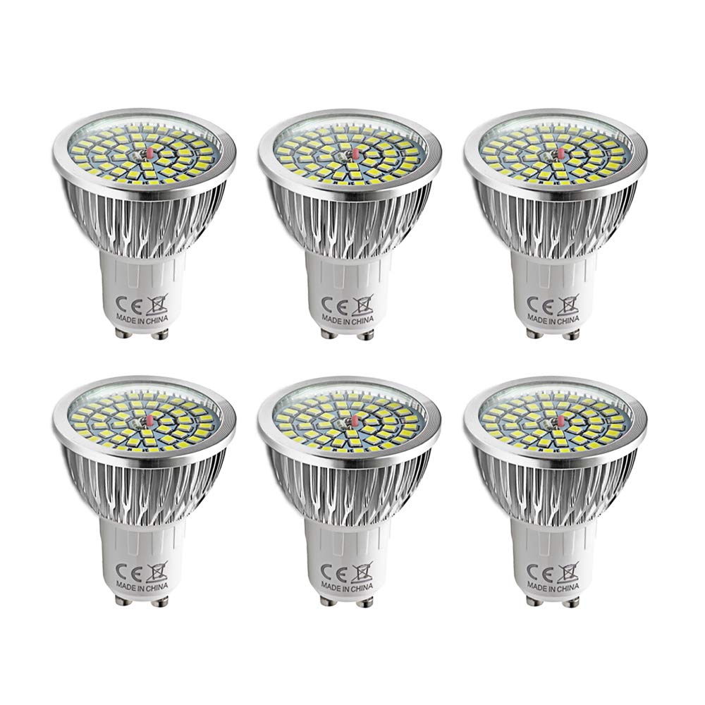 Pack of 6 Super Bright GU10 6W Spotlight LED Light Bulb, Cool White 6000K, 60W Equivalent, 550LM, AC 85V-265V