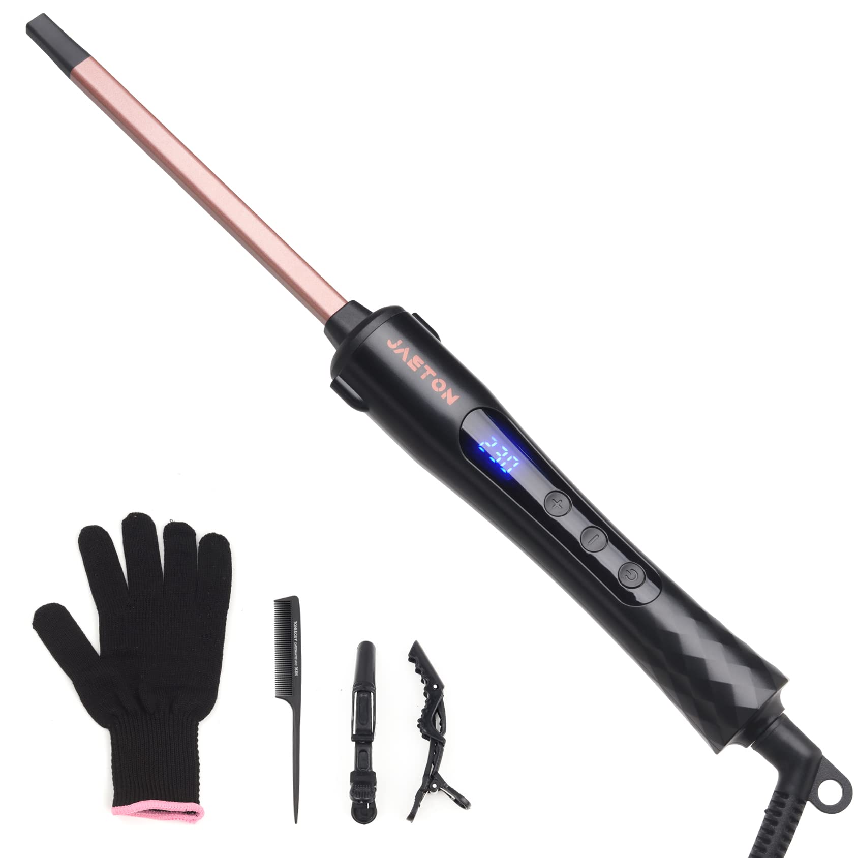 Small Curling Iron 3/8 Inch, 9mm Thin Hair Curling Wand for Short and Long Hair, Professional Ceramic Hair Curler Wand, Include Heat Resistant Glove (adjustable temperature)