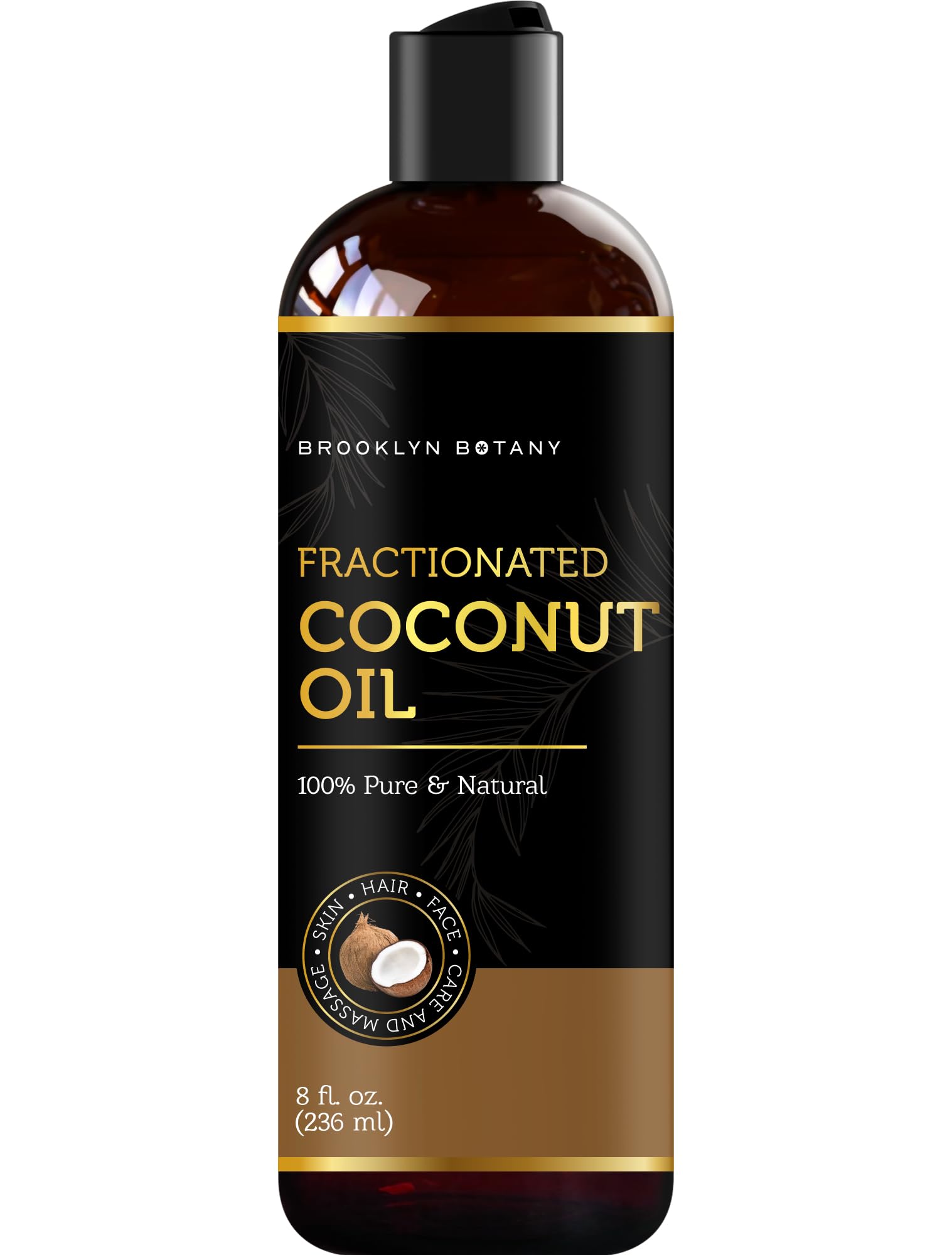 Brooklyn Botany Fractionated Coconut Oil for Skin, Hair and Face – 100% Pure and Natural Body Oil and Hair Oil - Carrier Oil for Essential Oils, Aromatherapy and Massage Oil – 8 fl Oz