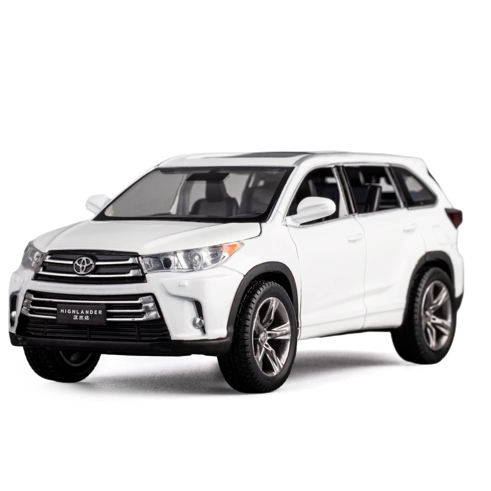 Compatible for 1:32 Toyota Highlander AMG Model, Diecast Alloy Pull Back Toy Car with Sound and Light, Open Door for Kids Gift (White)