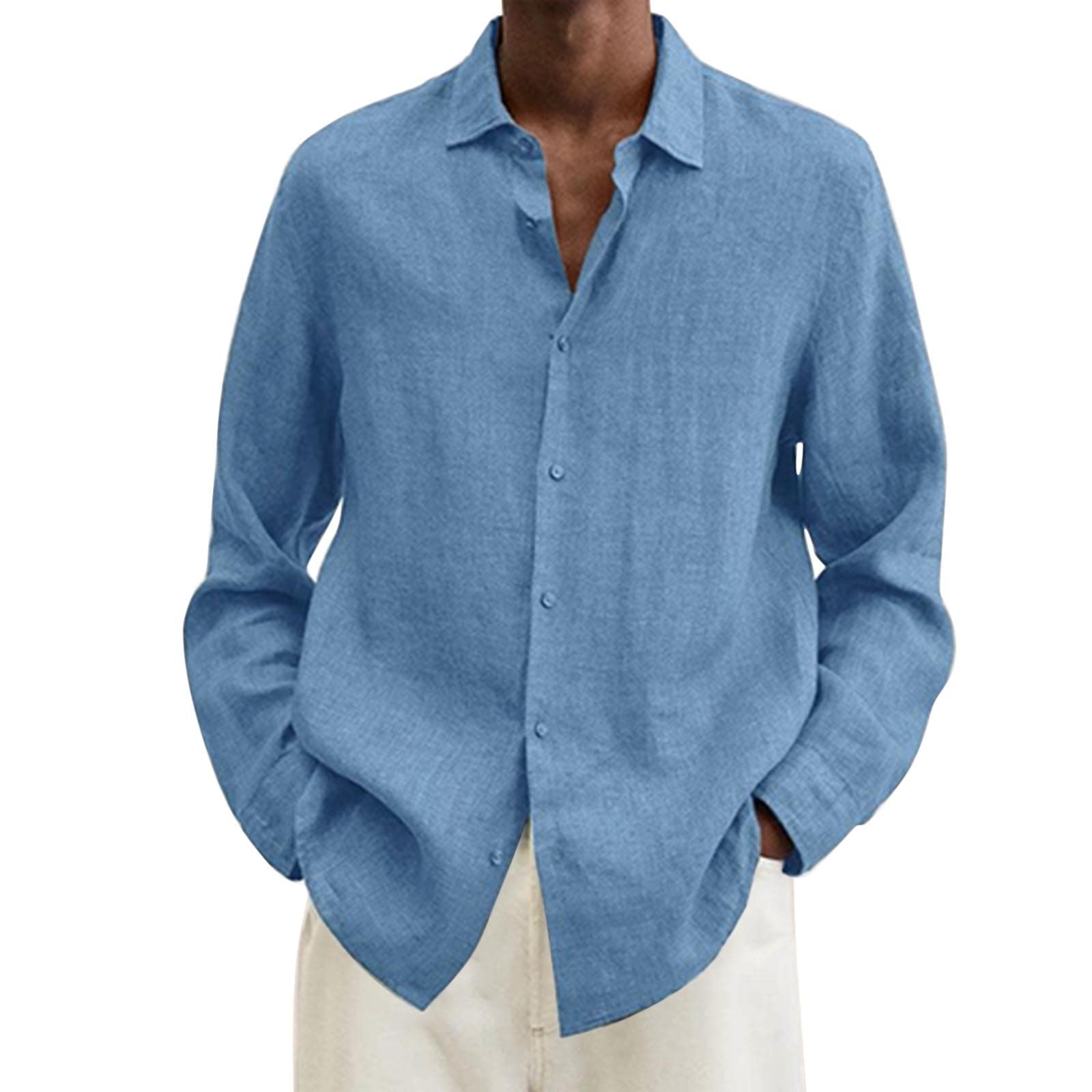 Men's Casua Long Sleeve Button Down Linen Shirt Regular Fit Beach Yoga Work Linen Fashion Shirts for Men