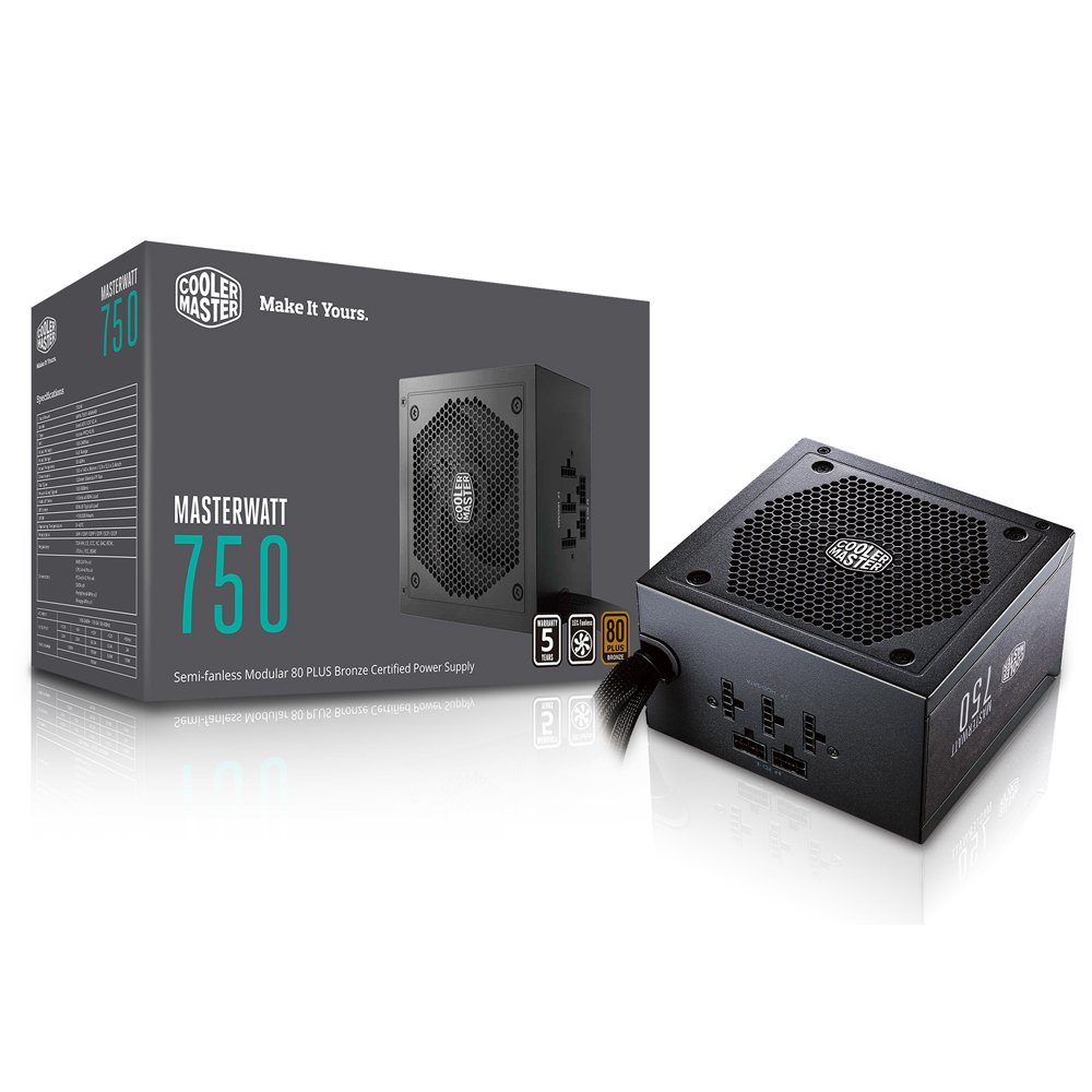 Cooler MasterMasterWatt 750 Watt Semi-fanless Modular Power Supply, 80 Plus Bronze Certified