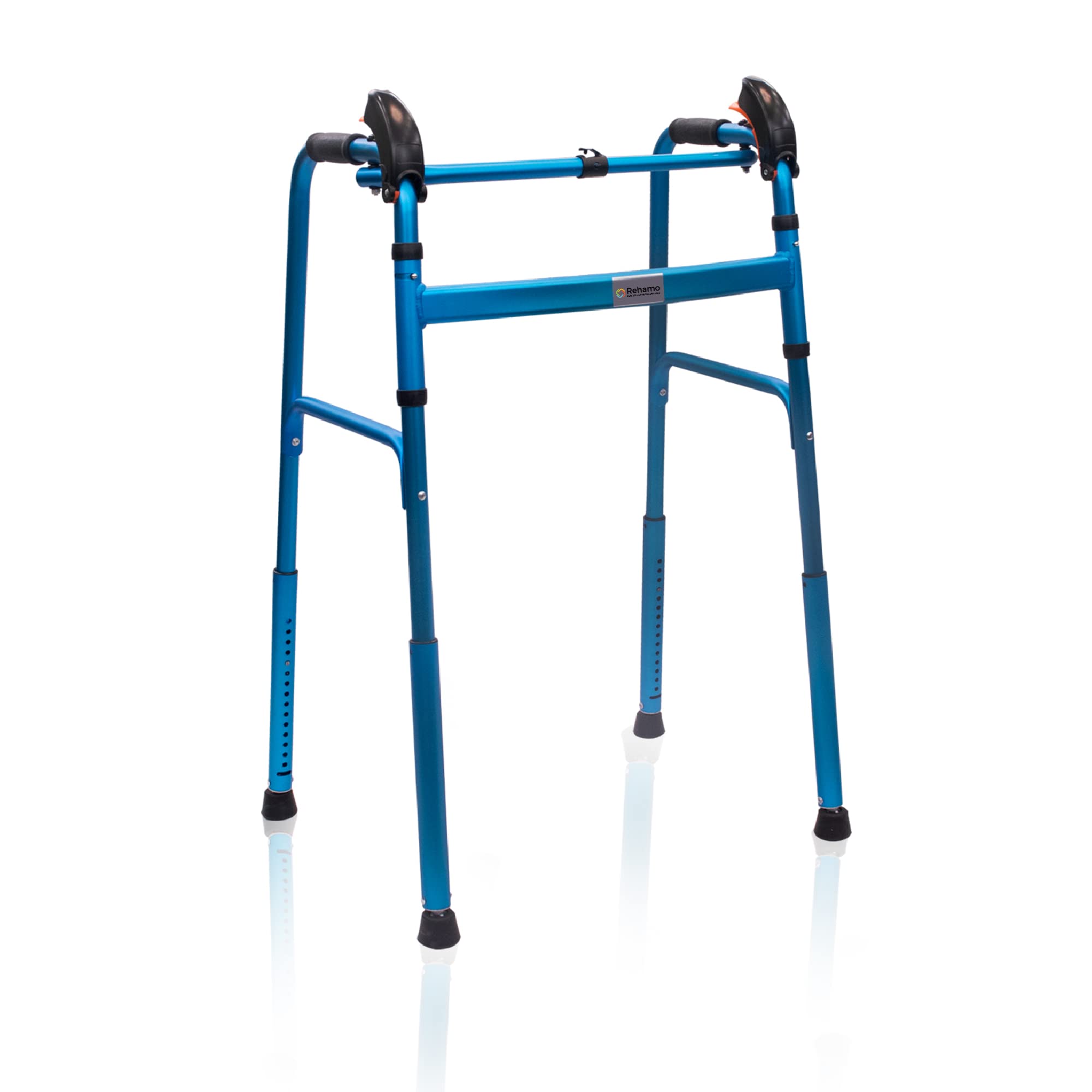 Rehamo Premium Folding Walker: Lightweight Aluminum Design, Height Adjustable with One-Button Operation - Ideal Climbing Stairs Aid