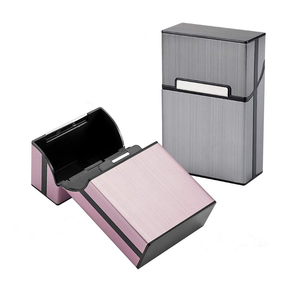 Cigarette Case Aluminum for Whole Package Cigarettes 20pcs, Anti-Extrusion, Splash Proof, 2-pack (Rose Red & Gray)