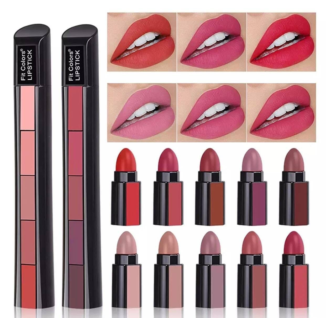 5 in 1 Matte Lipstick, Waterproof and Long Lasting, 7.5g, 2 pcs, 2color