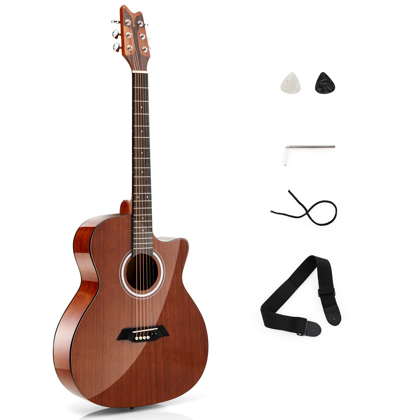 HONEY JOY Acoustic Guitar, Full Size 41 Inch Guitarra Solid Top Cutaway Guitar with Sapele Body, Strap, Picks, Grand Auditorium Folk Steel-String Guitar for Kids Beginner, Right Handed