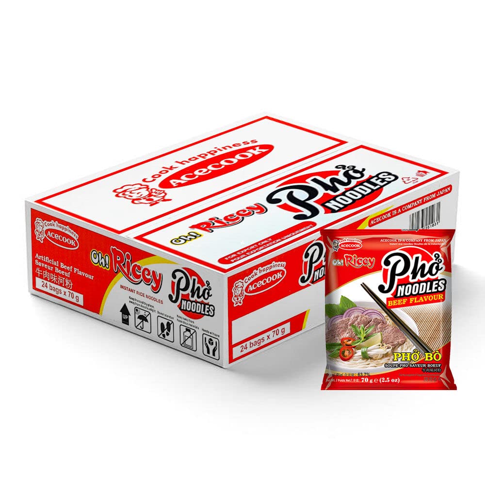 Acecook Oh! Ricey Pho Noodles Beef Flavour 70g (Pack of 24)