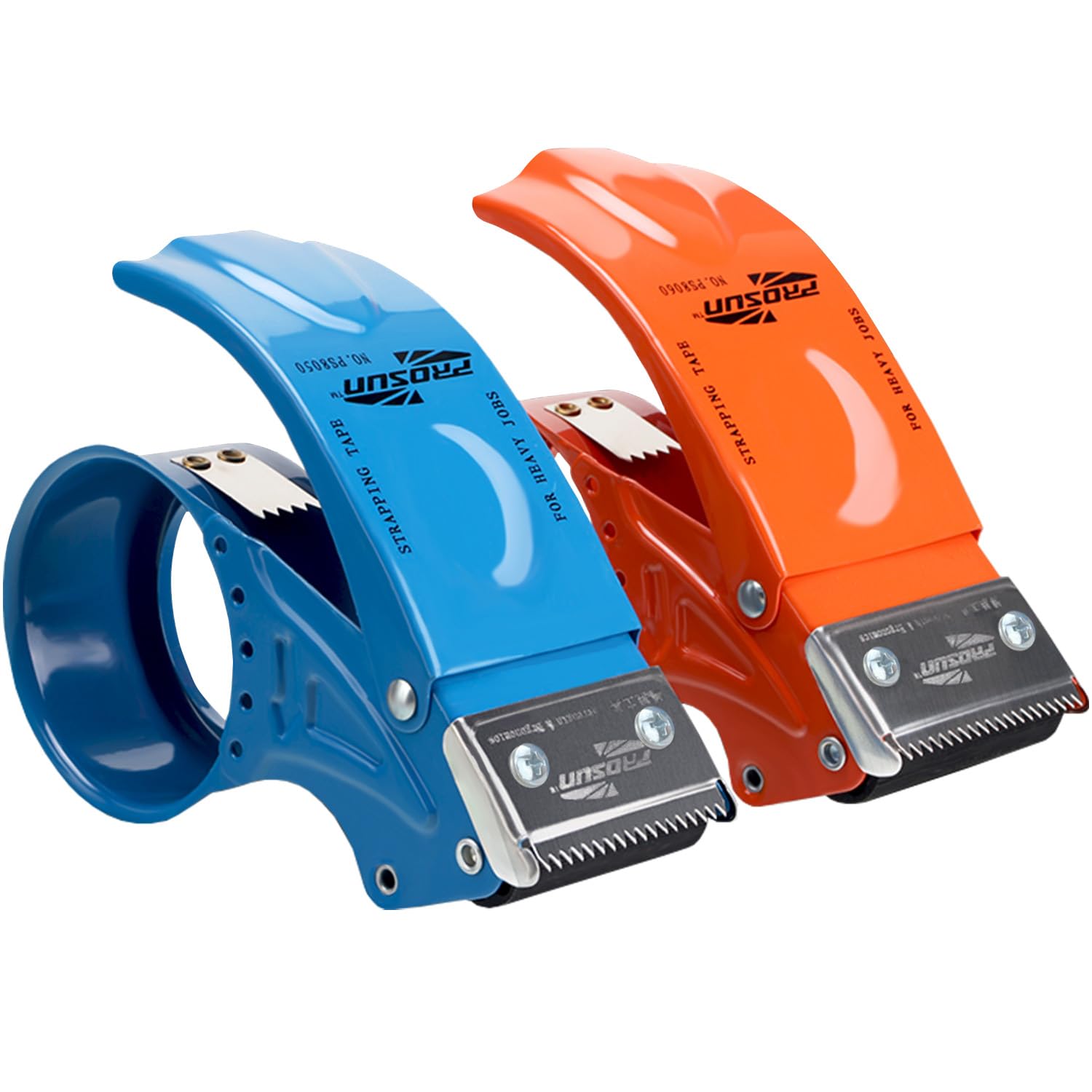 PROSUN 2 Pack Metal Packing Tape Dispenser Gun:2-inch Wide Tape Dispenser / 3-Inch Inner Paper Core(2" Blue + 2" Orange)