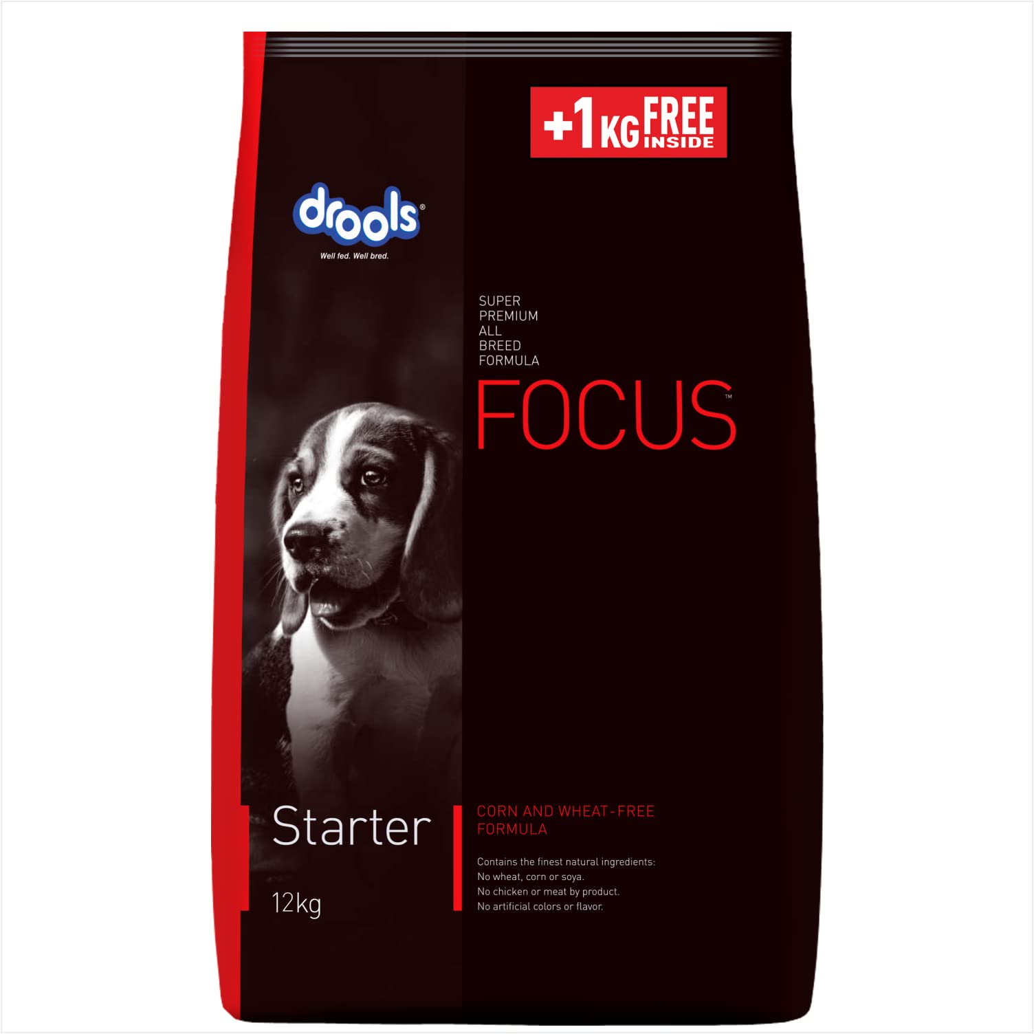 Drools Focus Starter Super Premium Dog Food, 12 kg (+1kg Extra Free Inside)