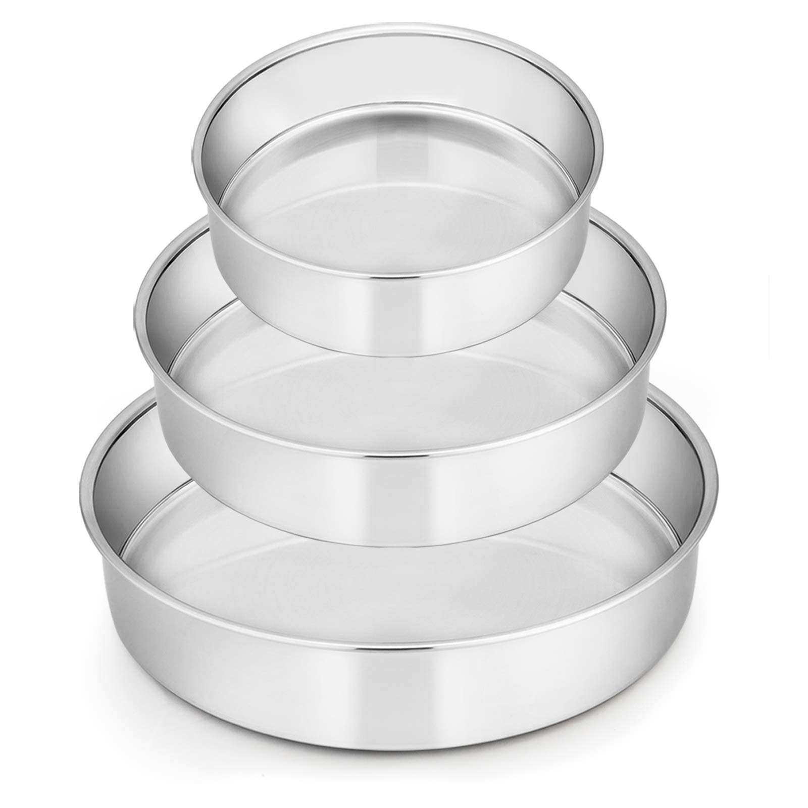 E-far Cake Pan Set of 3 (6 inch/8 inch/9½ inch), Stainless Steel Round Layer Cake Baking Pans, Perfect for Birthday Wedding Tier Cake, Non-Toxic & Healthy, Mirror Finish & Dishwasher Safe