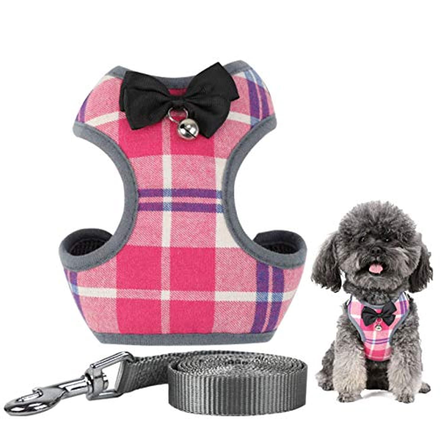 ANTOLE Cute Dog Harness Leash Set Breathable Adjustable Pet Vest Harness with Bowknot Mesh Padded for Small Medium Puppy Dogs Chihuahua Yorkies Pug Pink (Small)