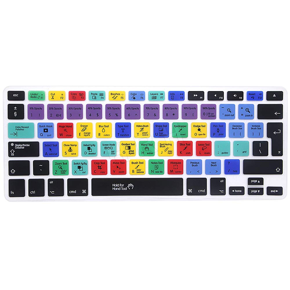 HRH Photoshop PS Shortcuts Silicone Keyboard Cover Skin for MacBook Air 13,for MacBook Pro13/15/17 (with or w/Out Retina Display, 2015 or Older Version)&for iMac Older European Layout