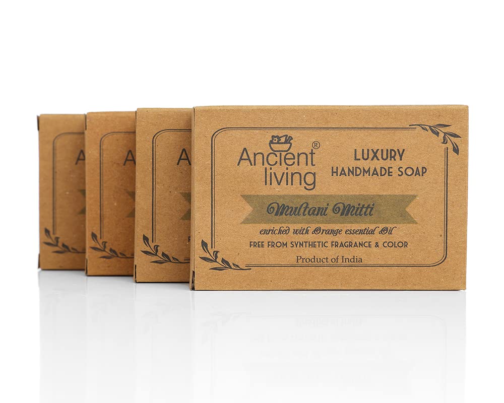 Ancient Living Multani Mitti Luxury Handmade Organic Soap Pack of 4 (100) gm each for Oily Skin