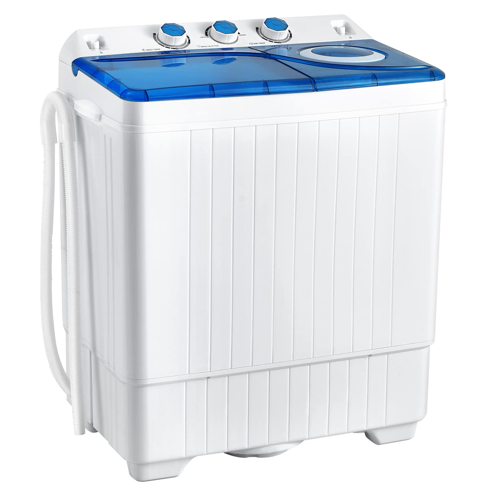 COSTWAY, Twin Tub 26lbs Capacity Laundry, 18lbs 8lbs Spinner Combo with Timer Knobs, Built-in Drain Pump, Compact Washer for Home Dorm Apartment (Blue+White) portable washing machine